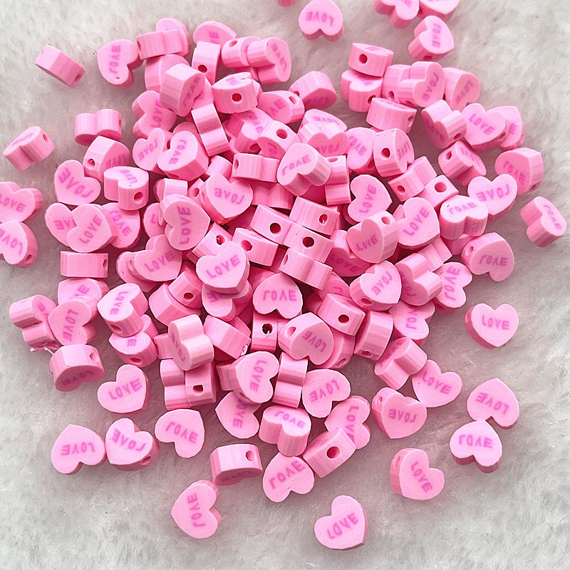 30pcs 10mm Heart Shape Love Beads Polymer Clay Beads Spacer Loose Beads for Jewelry Making DIY Bracelet Earring