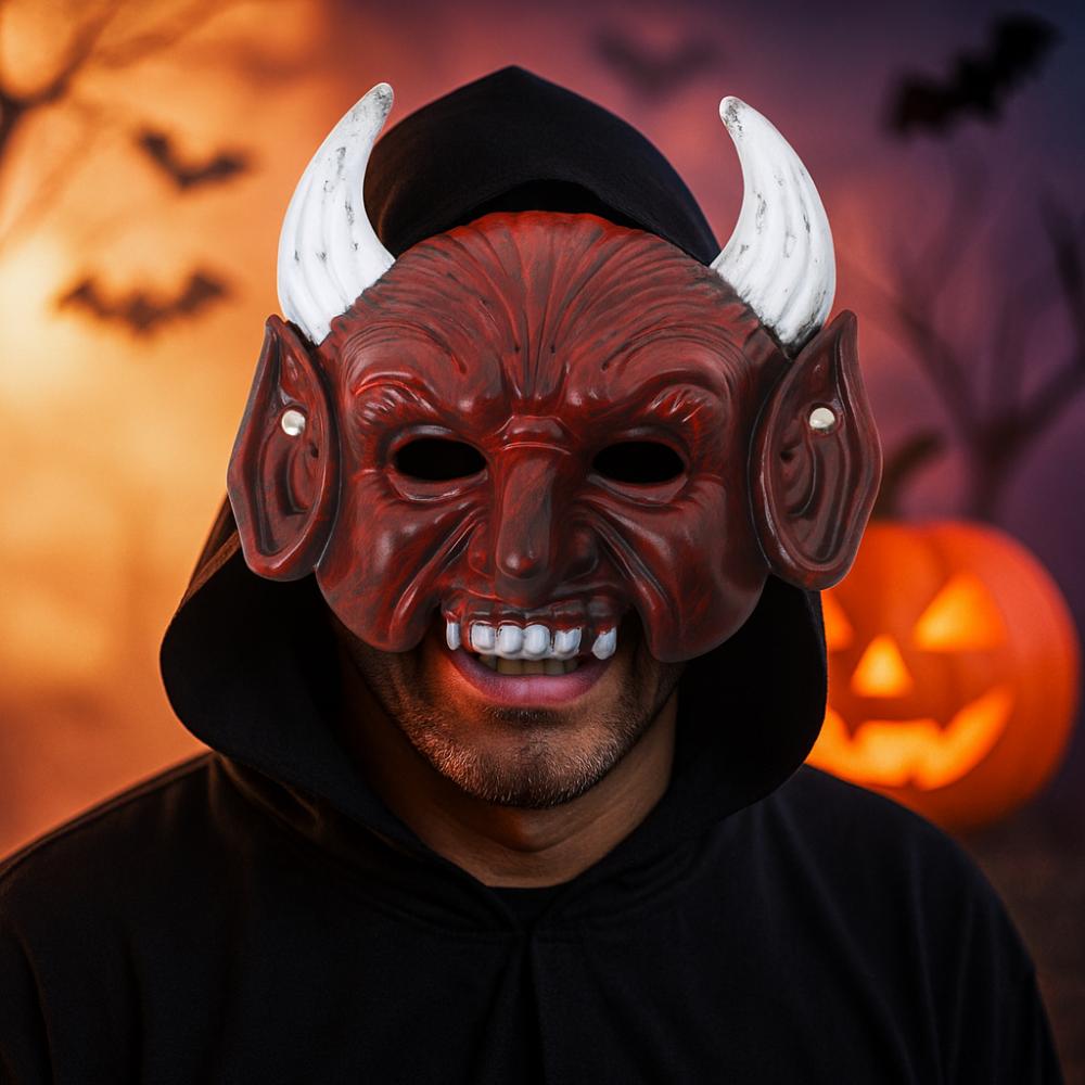 Cattle Halloween Mask PU Leather Cosplay Masquerade Simulation Headgear Goat Horn Mask  Festival