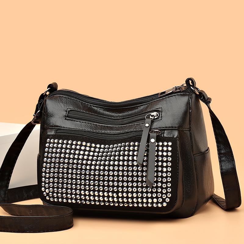 Modische Diamant-Schultertasche aus weichem Leder, kleine quadratische Tasche für Damen, 2024 neue mehrschichtige Mama-Tasche, lässige, vielseitige Umhängetasche