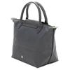 Longchamp Le Pliage Green Embossed Logo Silver Metal Zipper Recycled Nylon Tote Bag Small Women Tote Bags Graphite-Black L1621919P66