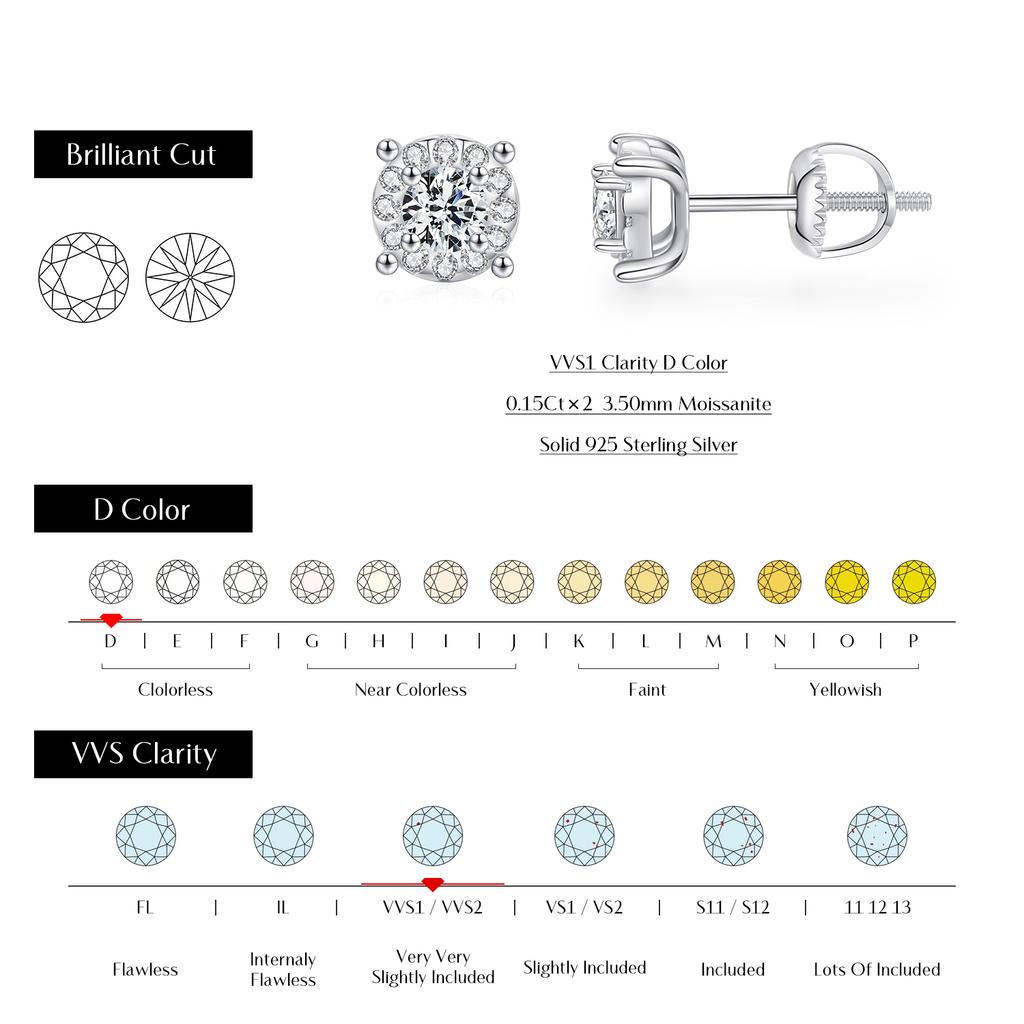 MODIAN D Color Moissanite Stud Earrings Round Cut Lab Created Diamond 925 Silver Silver Bridal Jewelry For Women Gifts