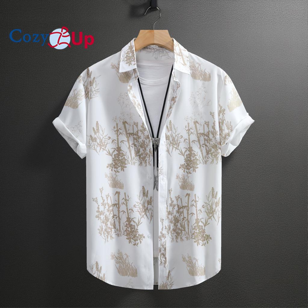 Cămașă hawaiană cu model de bambus, cămașă cu mânecă scurtă pentru bărbați, ocazional, cu imprimeu, pentru vacanță pe plajă de vară