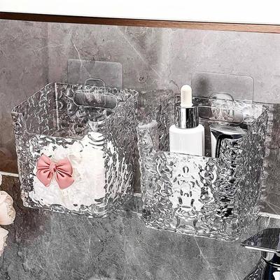 Punch-free Cosmetic Storage Box Clear Acrylic Bathroom Storage Box Removable Wall Mounted Toothpaste Holder