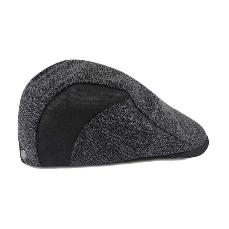 Stitching Men Peak Cap Autumn Winter Forward Cap Warm Middle-Aged Old Cap