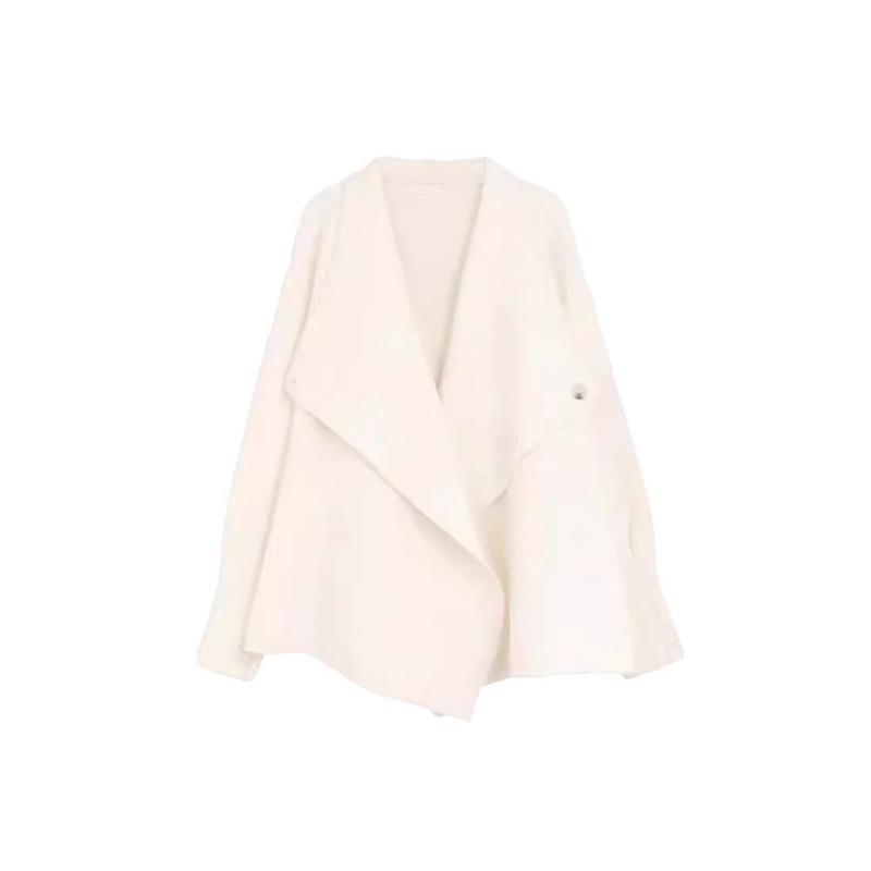 Temperament gentle lapel knitted cardigan top women's solid color loose and thin long-sleeved sweater jacket thick