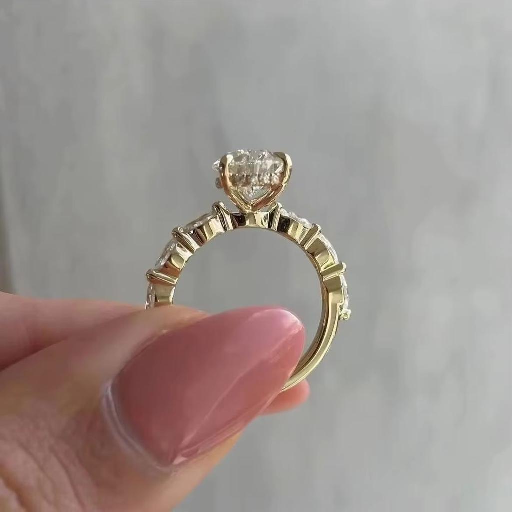 Spring  New Gold Plated Stainless Steel Rings For Women water drop Zircon Wedding Ring Jewelry Accessories