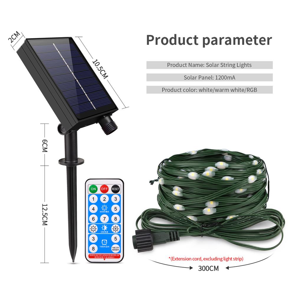10M-100M Large Solar Panel LED String Light Outdoor Fast Charge Fairy Lights 8 Modes Waterproof Christmas Wedding Party Garden Decor