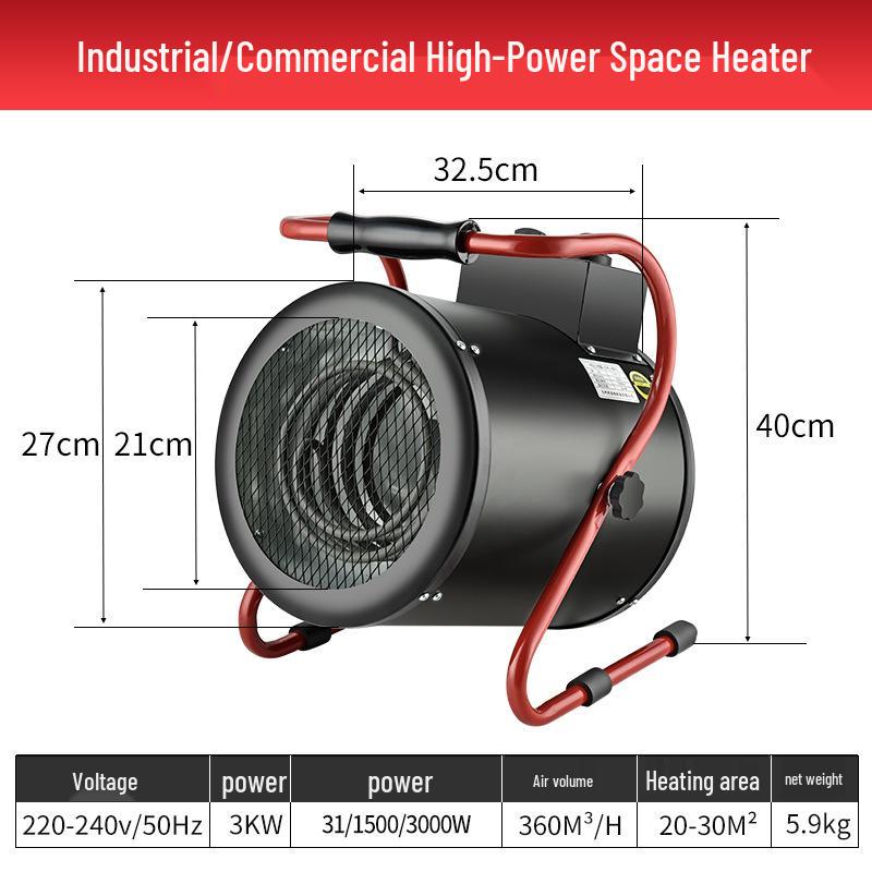 Compact High-Power Industrial Fan Heater for Rapid Heating, Ideal for Home, Breeding Farms, and Desktops.
