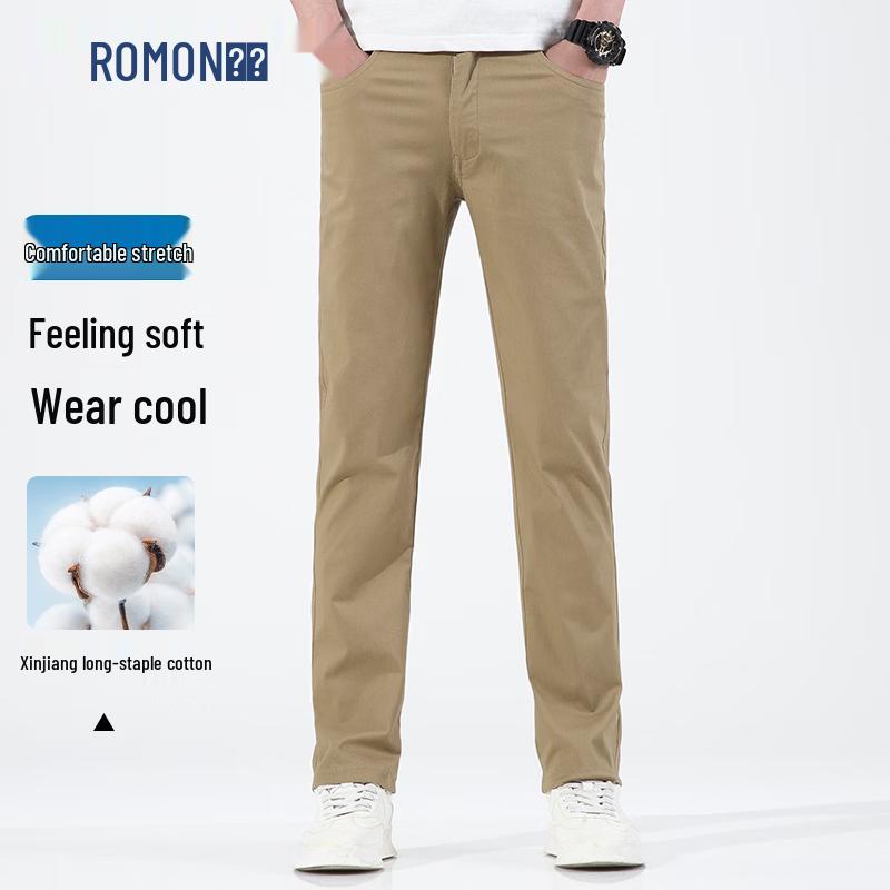 ROMON Men s 100% Cotton Straight-Leg Business Casual Trousers L