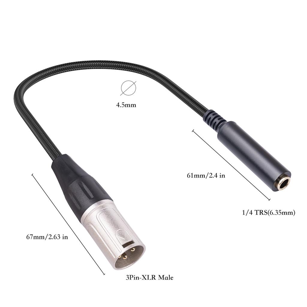 6.35mm Female To RMale Microphone Audioed Adapter Cable 1/4" TRS To RExtension Converter Cord for Guitar