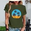 Women's Fashionable Round Neck Casual Retro Print Short Sleeved T-shirt Top