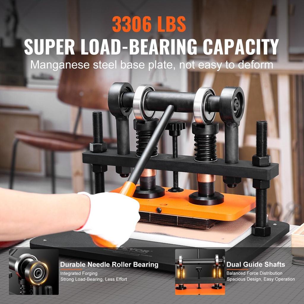 Leather Cutting Machine, 11 x 5.5 in Embossing Plate Manual Die Cutter, 0.47 in Pressure Stroke Leather Embossing Machine, Dual Guide Shafts Die Cut