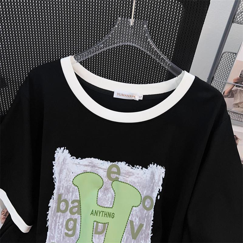 Women's Plus Size Slimming Loose Fit Mid-Length Short-Sleeve Round Neck T-Shirt