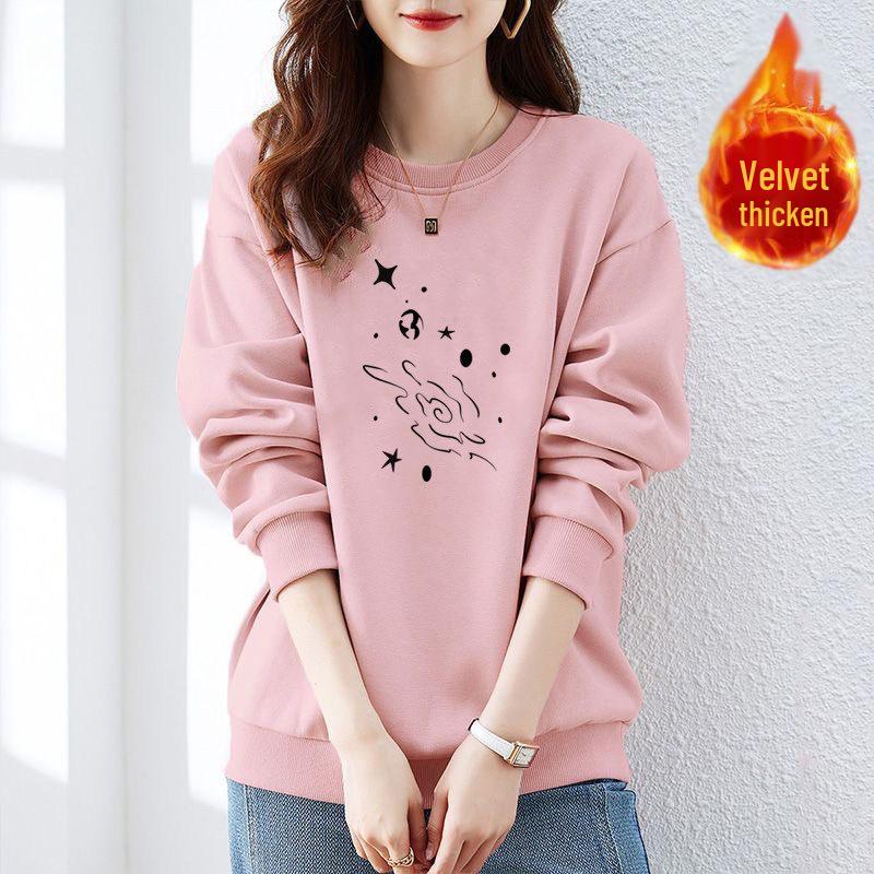Jimo Women's Authentic Thin Hoodie - Autumn/Winter, Loose Fit, Velvet Lined, Pure Cotton, Round Neck, Trendy