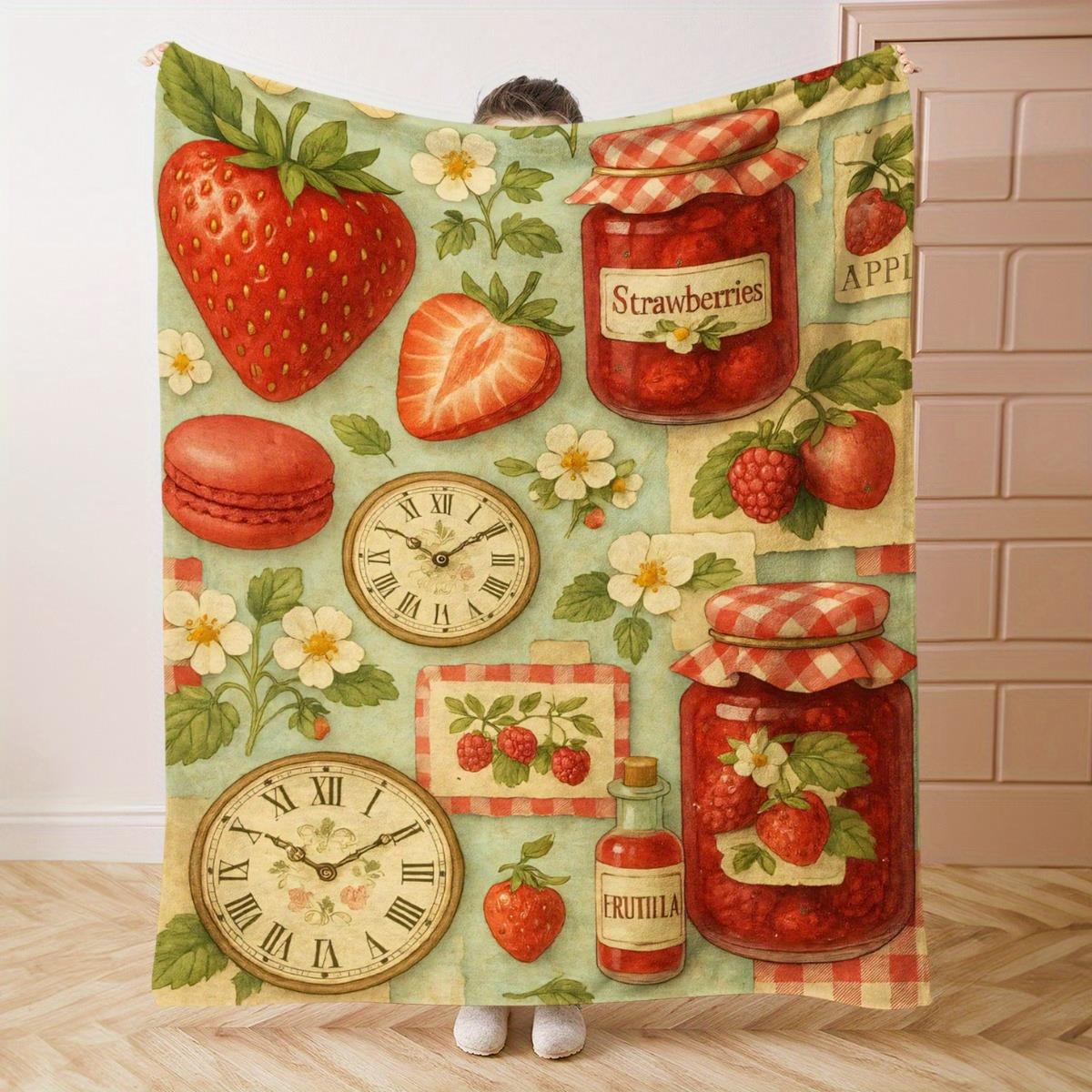 

Strawberrypatterned flannel blanket suitable for sofas beds offices cars camping for modern decoration Valentines Day gift 75x100cm (30x40inch)