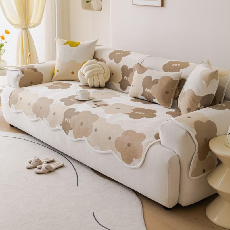 Irregular Striped Sofa Cushion Non-Slip All-Season Straight Fit Lucky Flower Slip-Resistant Home Decor Chenier Sofa Armrest Pad