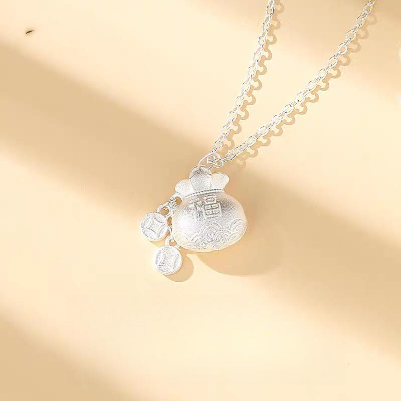 Lucky Bag Solid Ancient Chinese Style Pendant Simple Literary Clavicle Chain