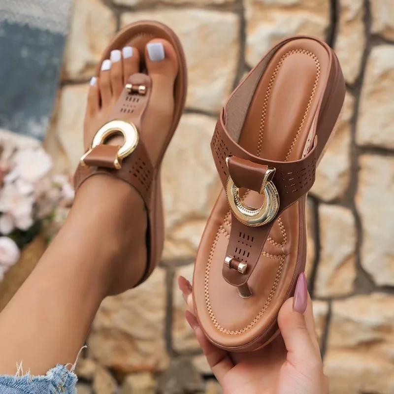 Fashion Summer Slippers Women 2025 Big Size Platform Wedges Sandals Slippers Non-Slip Open Toe Flip Flops Ladies Comfortable Beach Shoes