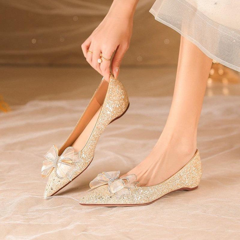 2025 New Fashion Spring Summer Women Shoes Pointed Toe Ballerina Flats Brand Woman Versatile, Wear It Party Shoes Gold