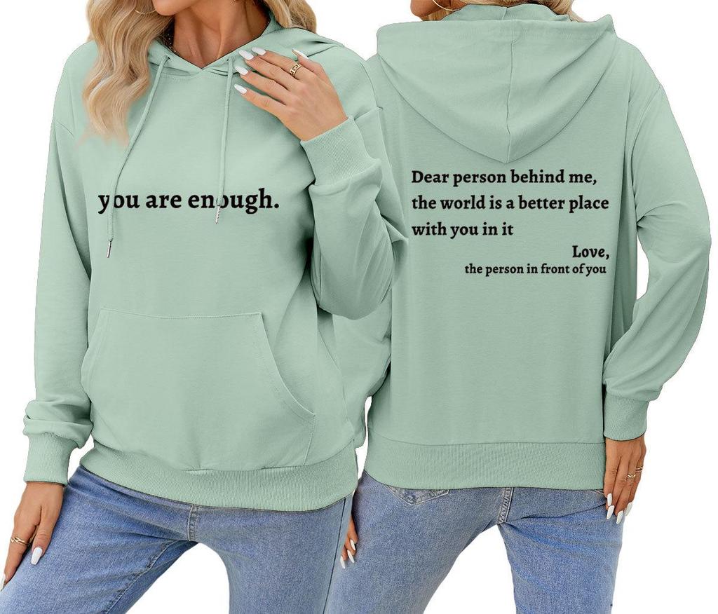 Dear Person Behind Me: Simple Letter Print Casual Long Sleeve Hooded Sweatshirt