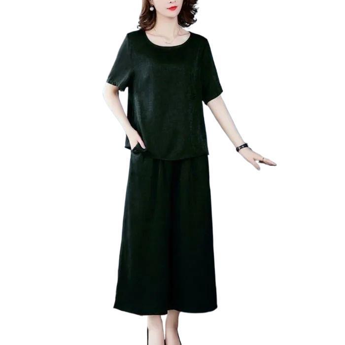 2026 Summer Women's Fashion Loose Slimming Casual Short Sleeve Two-Piece Suit Set for Stylish Middle-Aged Mothers Plus Size