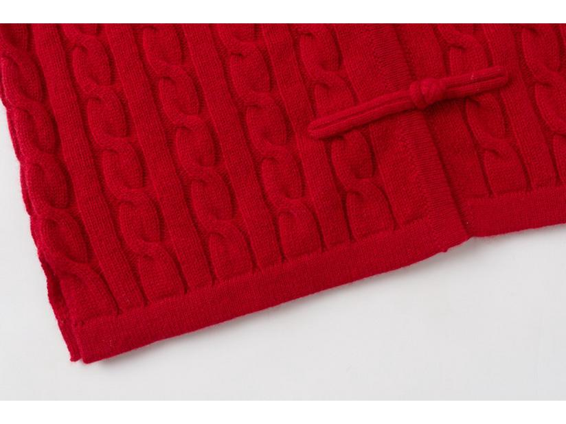 100% Pure Cashmere Red Cable Knit Cardigan - Round Neck, Thick Retro Chinese Style Sweater Coat for Mom.