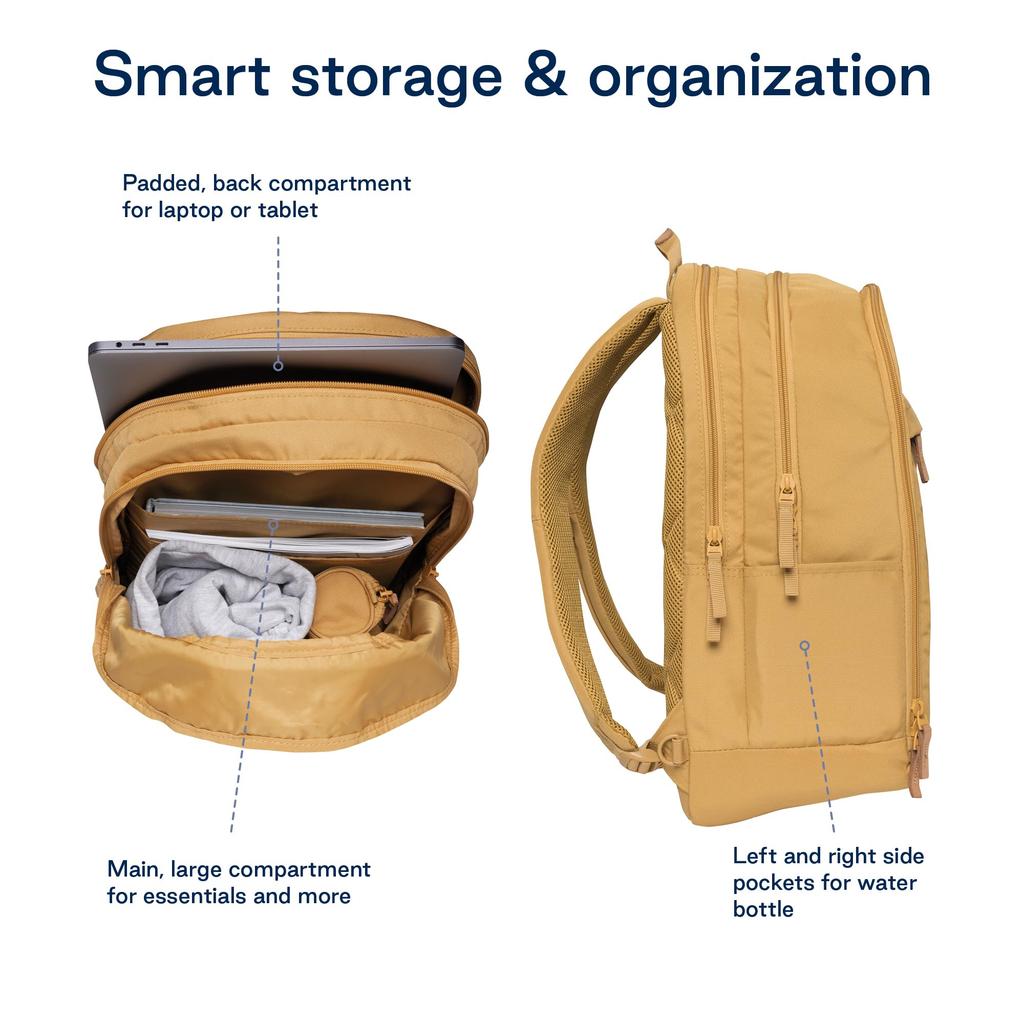 BECKMANN Norwegian URBAN 30L Backpack In Yellow, Men's and Women's, Large Capacity, Ergonomic Design, Lightweight, with Rain Cover, Perfect for