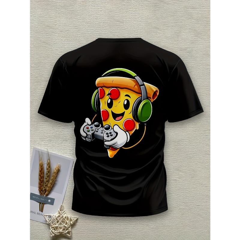 European Sizes Vibrant Gaming Tee Vibrant Men's 3D Pizza Gaming Graphic T-Shirt Casual Round Neck, Comfort Fit Tees For Men