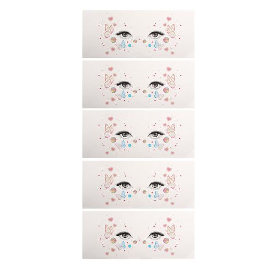 5 Sheets Glitter Butterfly Eye Stickers, Temporary Face Tattoos for Kids, Cartoon Decals for Festival Makeup, Party Decor