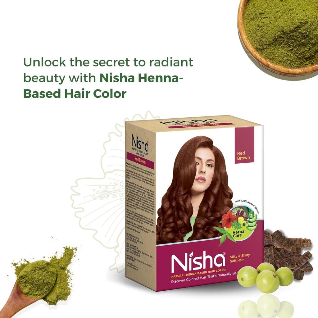 Nisha Natural Henna Hair Colour Red Brown 90g Pack of 1 Herbal Semi-Permanent Hair Dye for Silky Shiny Hair