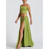 Articat Vest Top Skirt Set For Women Elegant Metal Tight Split Skirt Two-Piece Set Female Party Club Holiday Beachwear