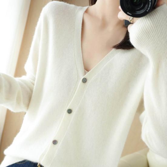 Women Knitting Sweater V-Neck Long Sleeve Button Down Sweater Cardigan Solid Color