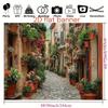Italienische Toskanische Gasse Wandteppich, Kopfsteinpflasterstraße mit Blumen Hintergrundtuch, Heimdekoration