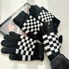 Autumn and Winter Male and Female Students Checkerboard Plush Gloves Cute Warm Wool Knitted Gloves Touch Screen Couple Gloves