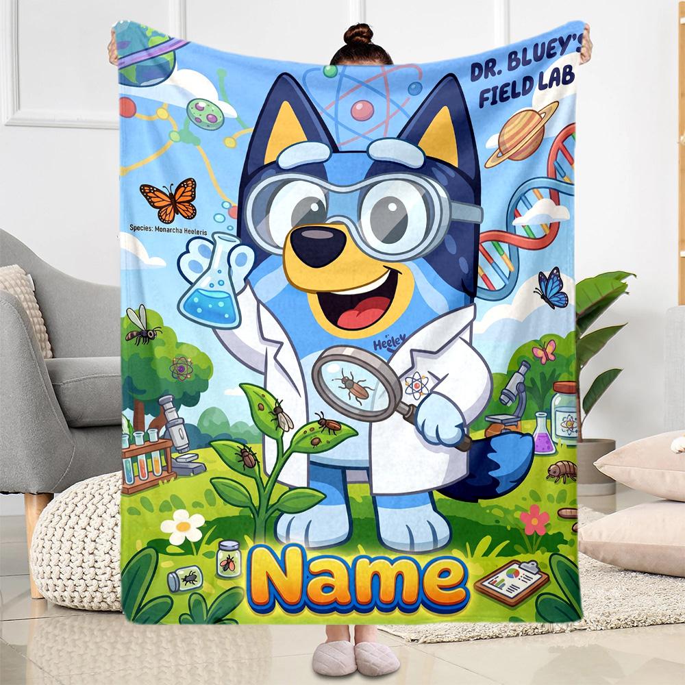Bluey Family Adventure Personalized Name Blanket Gift Personalized Blanket Warmthful Decor Perfect for Nap Sofa Bed Couch for All Occasions