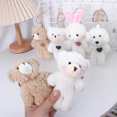 11cm Kawaii Mini Cute Bear Rabbit Dog Plush Keychain Toys Soft Cotton Key Chain Toy for Girls and Kids