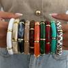 KunJoe 10 Colors Vintage Stackable Leopard Resin Acrylic Bracelets for Women Bohemian Round Tube Beaded Elastic Bangle Bracelet
