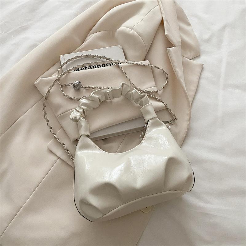 2025 New Fashion Temperament Single Shoulder Bow Messenger Bag Simple Trend Chain Pleated Bag Women's High Sense