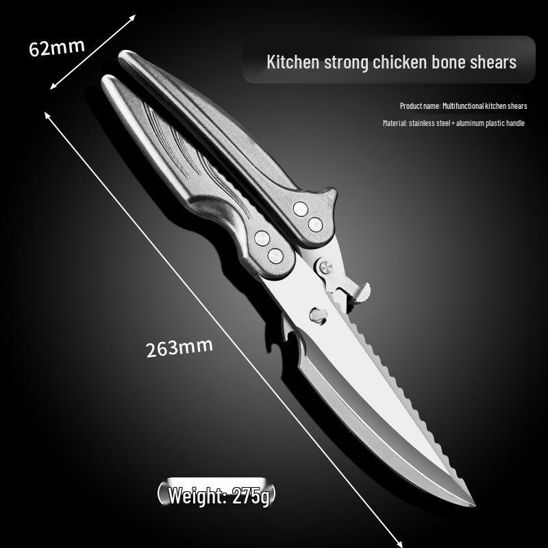 All-Stainless Steel Multi-Functional Kitchen Shears for Chicken, Duck, and Fish