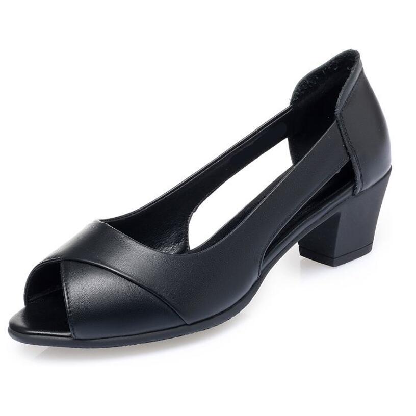 Fashion FHC New Women Peep Toe Sandals,Fashion Block Mid Heels Summer Working Shoes For Office Lady,Slip On,Black,Grey,Dropship