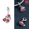 Authentic copper Red Heart Love Zircon Cat for New Year Christmas Lovely Bead Charms Compatible With Bracelets Delicate Accessory Jewellery Gift