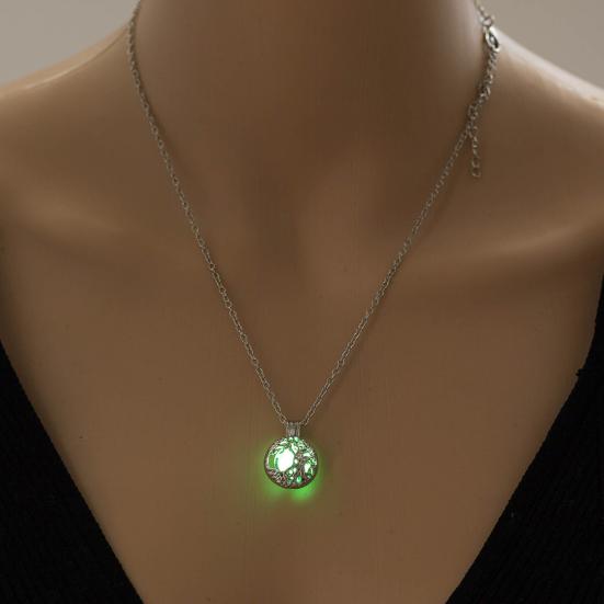 Baumform Anhänger Charm Halskette Öffnbar Legierung Leuchtstein Hohl Frauen Halskette Schmuck Accessoire