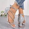 Fashion 2025 Women Sandals Summer Elegant Bridal Shoes Fashion Sexy High Heels Wedding Shoes Woman Rhinestone Pointed Toe Luxury Sandals