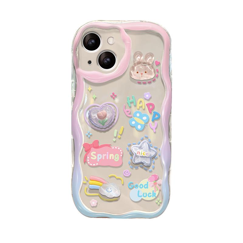 Rabbit Doll Bracelet Suitable for Apple 16pro Mobile Phone Case 15 Cute Transparent Anti-fall 14 Soft Silicone 7/8 Girls