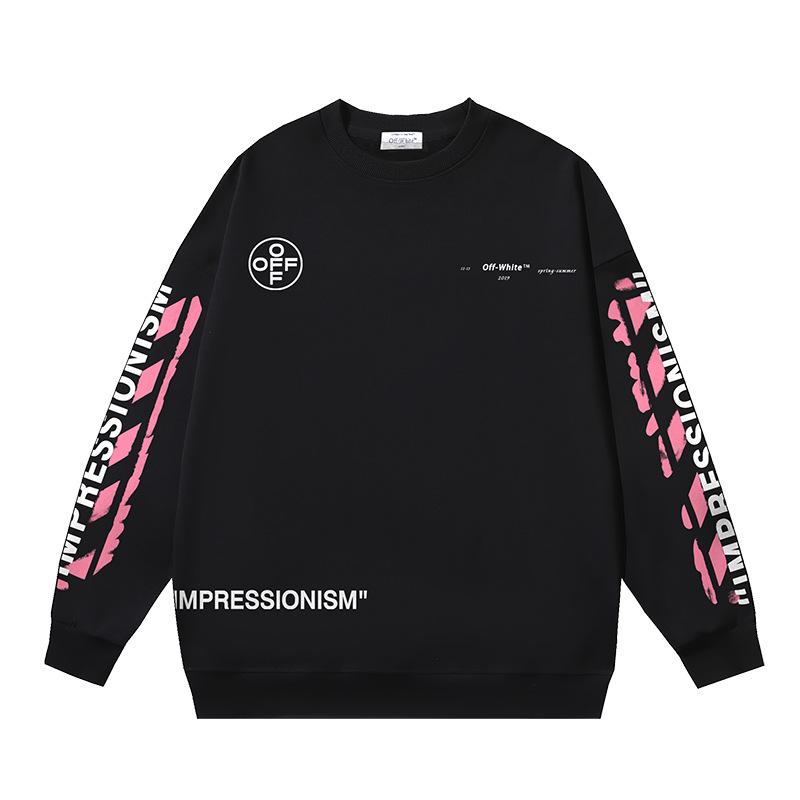 Off-White 2026 Autumn/Winter New 99 Digital Pink Arrow Graffiti Printed Men's and Women's Round Neck Hoodie