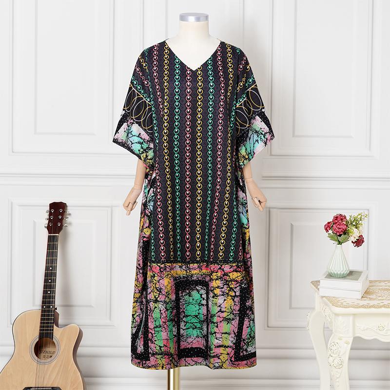 

Plus Size Women V Neck Batwing Sleeve Front Striped Back Plaid Print Casual Baggy Maxi Dress L чёрный