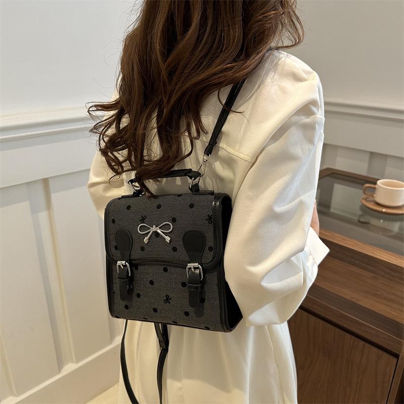 Summer Leisure Love Travel Portable 2025 New College Wind Polka Dot Bow Backpack Women