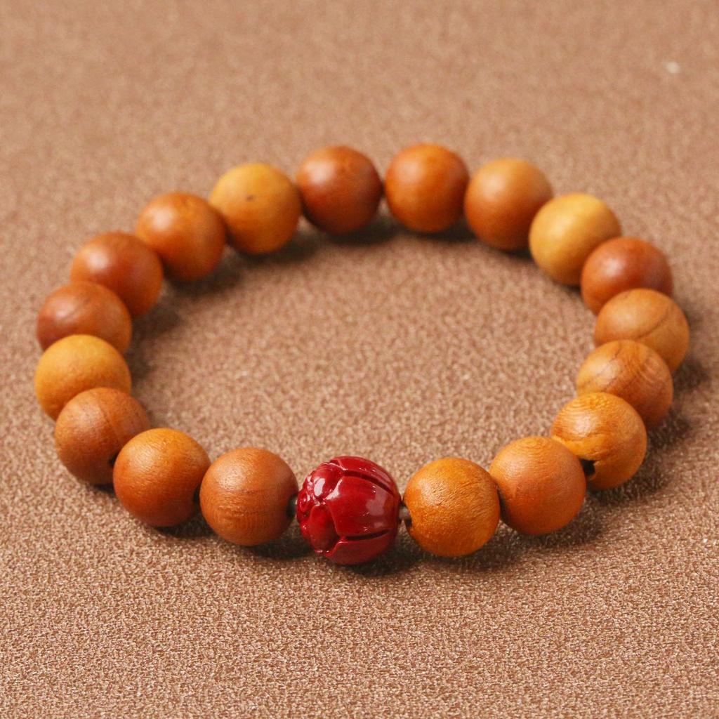 Peach Wood Buddhist Bead Bracelet: Men's and Women's Amulet with Cinnabar Rosary Beads