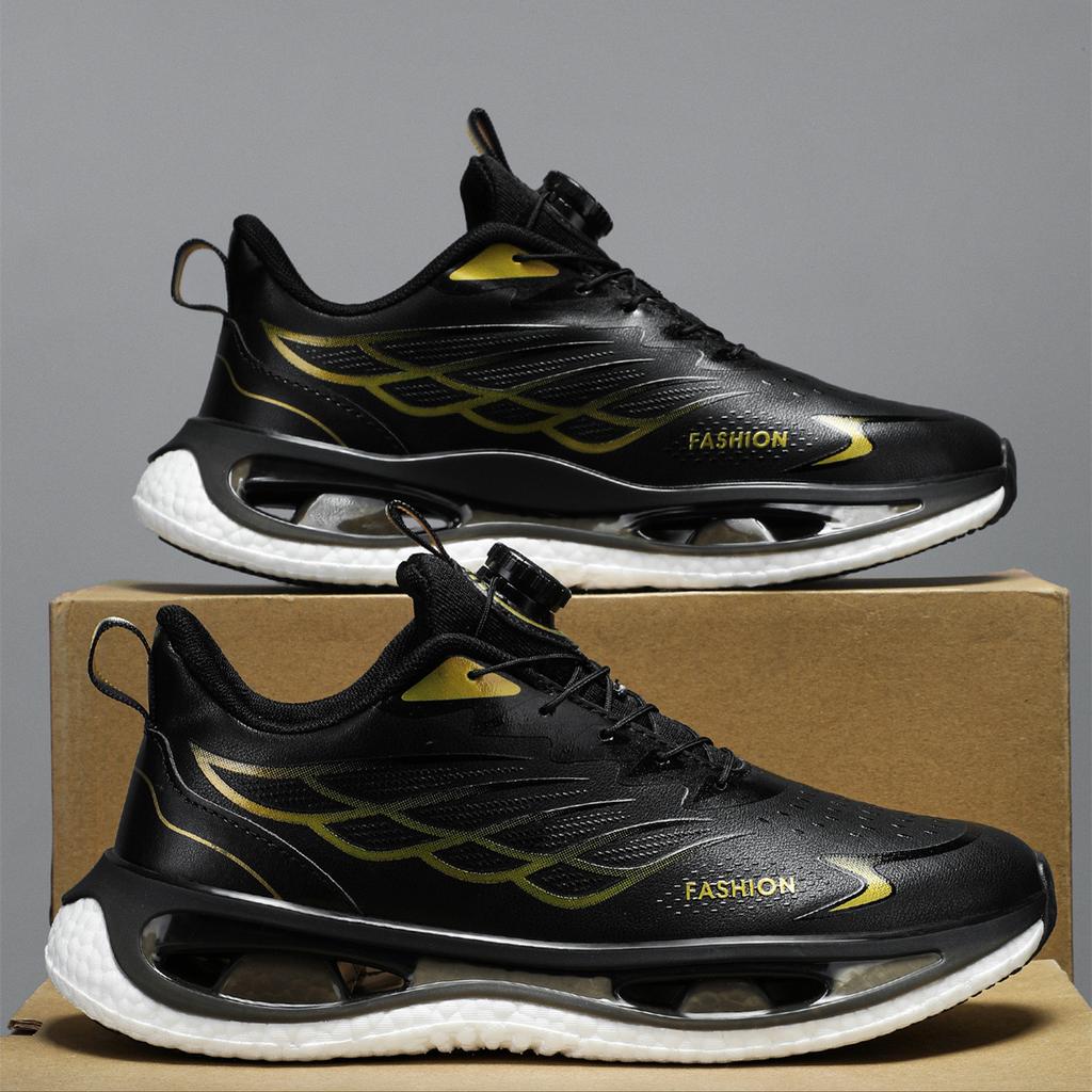 Men's Leather New Shock-absorbing Sneakers Men's Breathable Popcorn Soft-soled Dad Trendy Shoes Ultra-light Running Shoes