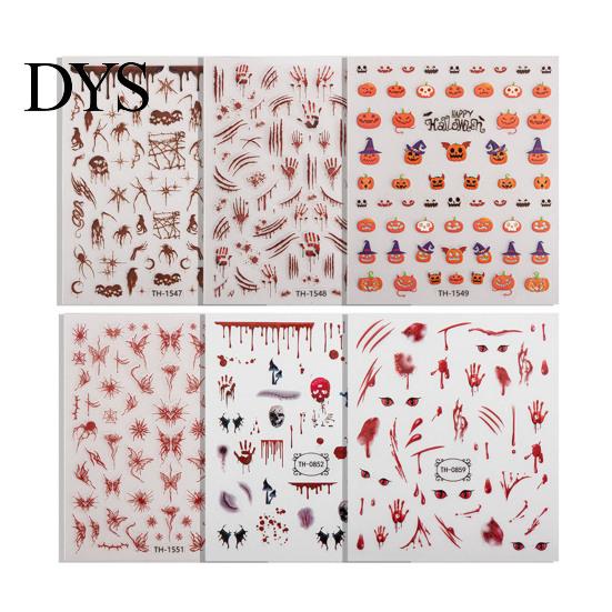 Holiday Themed Nail Stickers 6 Sheets Halloween for Women, Pumpkin Ghost Bat Skull Decals Manicure Decoration Decals, Art Accessories Home Salon Girls